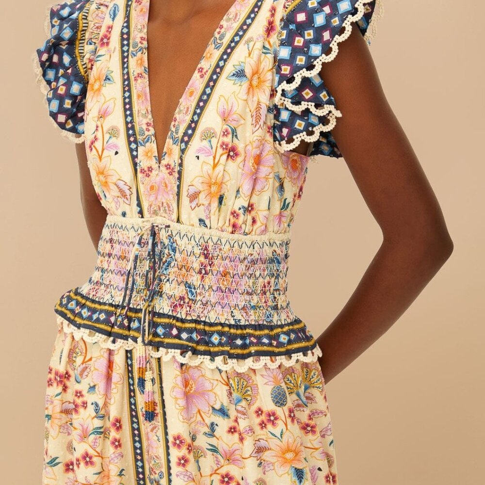 NWT L FARM Rio Superbloom Tapestry Cream Maxi Dress - Picture 9 of 16